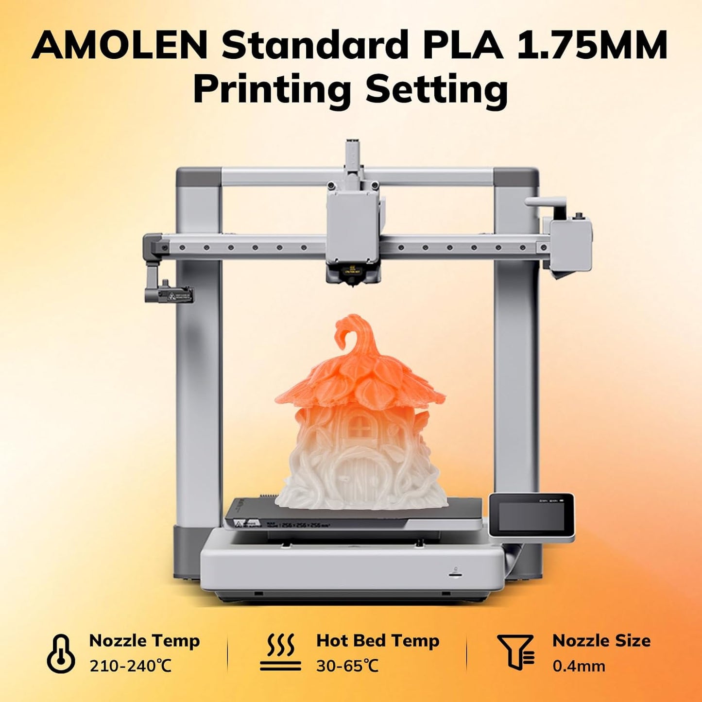 AMOLEN 3D Printer Filament, Temp Change Orange to White PLA Filament 1.75mm, Cold & Heat Temp Color Change with Temperature Filament, Dimensional Accuracy +/- 0.02mm, 1KG/2.2lb, Fits Most FDM Printers