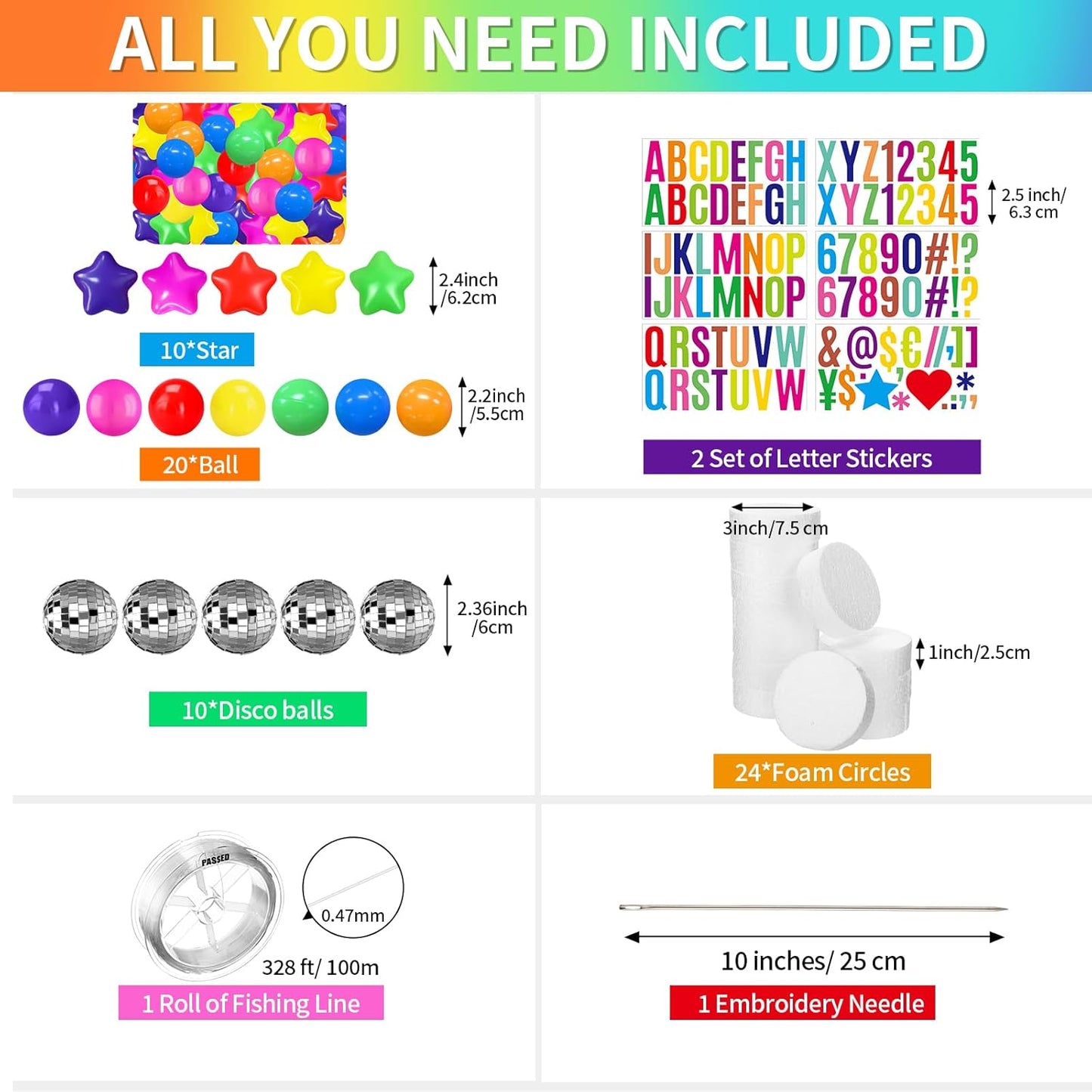 Giant Friendship Bracelet Garland Kit, DIY Birthday Banner with Letters Ball Jumbo Customizable Friendship Bracelet Decor for Halloween Christmas Wedding Party(Rainbow Colors)