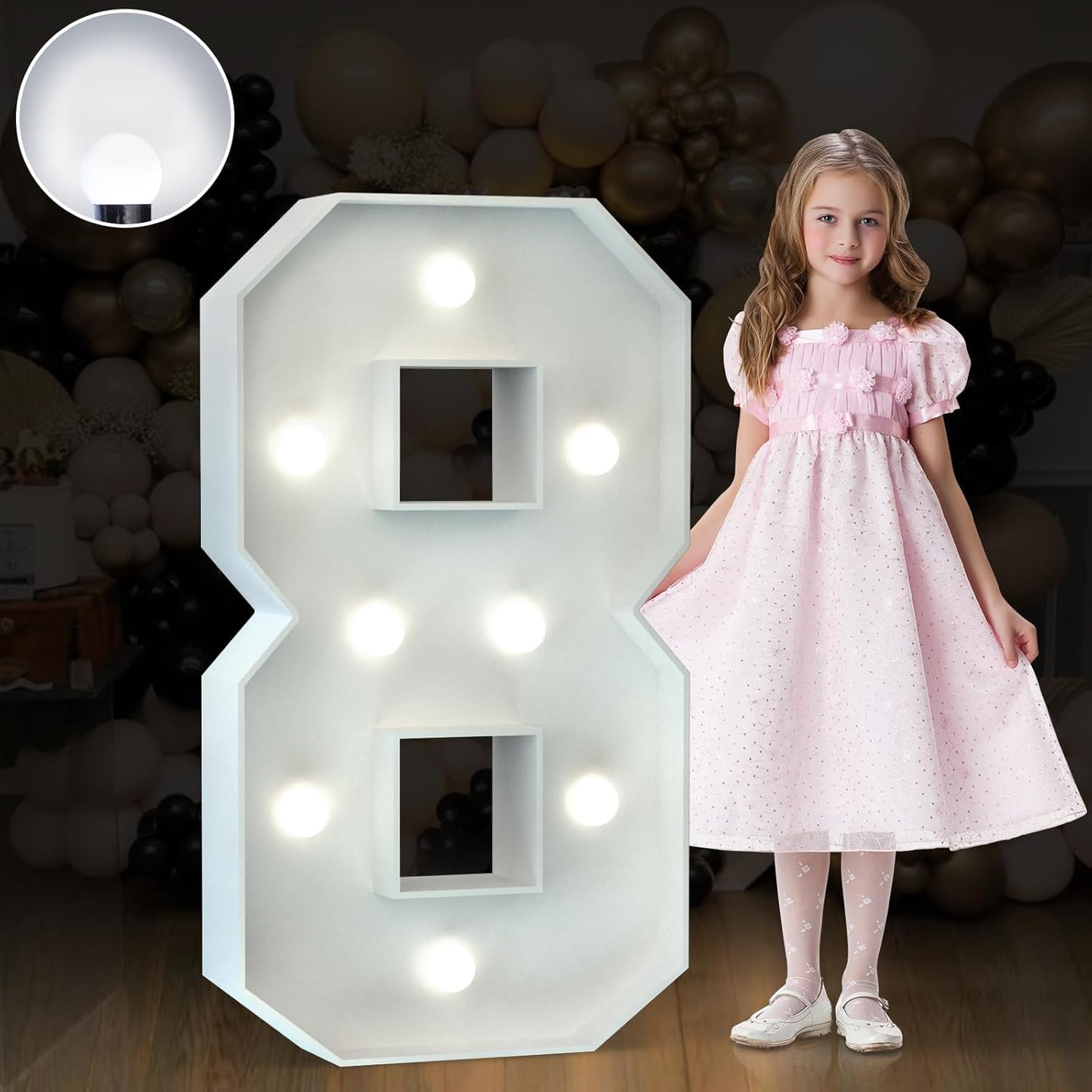 Marquee Numbers 3 Feet Tall Big Light Up Numbers 8th 18th 80th Happy Birthday Decorations Girl Boy White Anniversary Party Decor Large Cardboard Prop Backdrop Sign 8