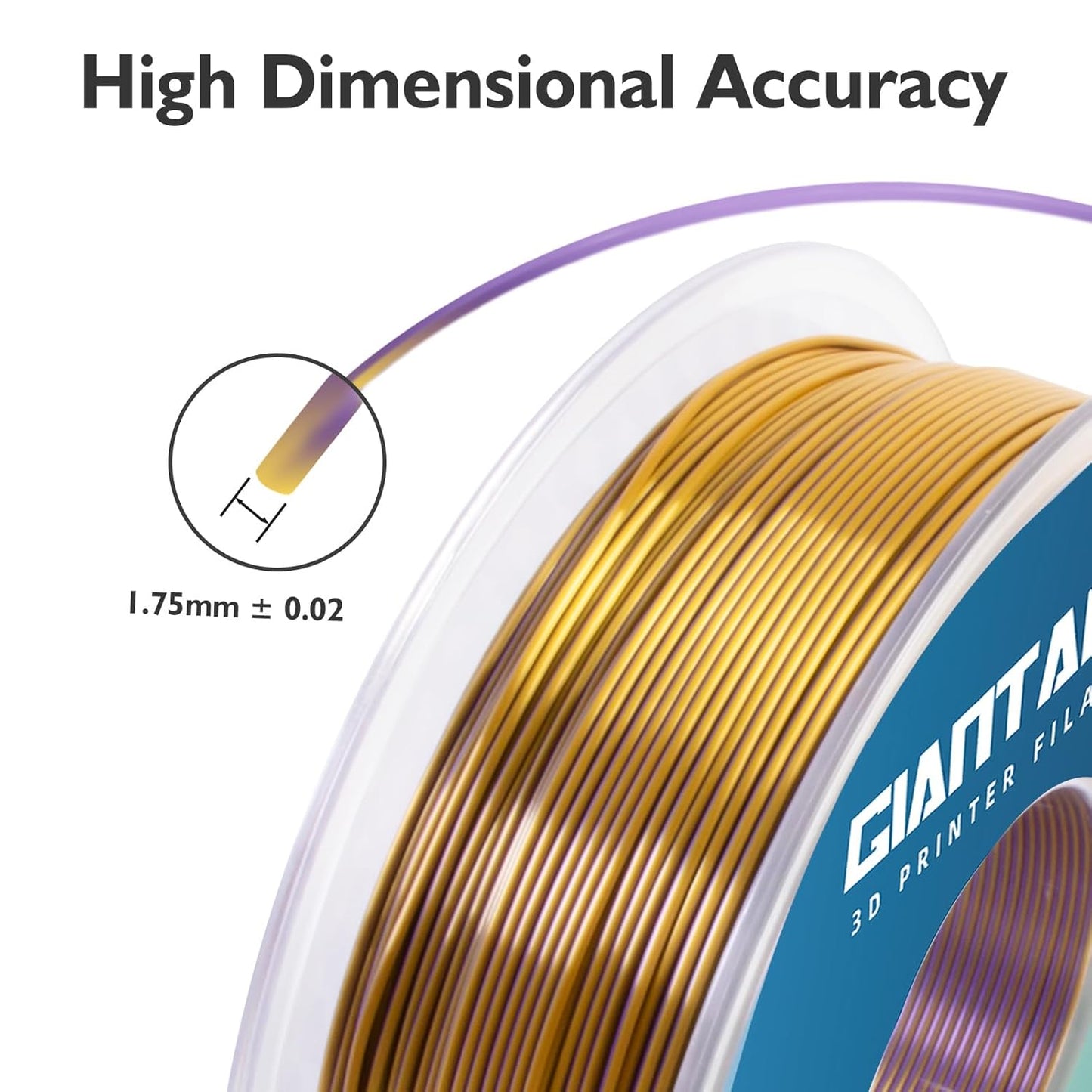 GIANTARM Dual Color PLA Filament, Silk PLA Filament 1.75mm +/-0.02mm,1KG Spool(2.2lbs) Vacuum Packaging, 3D Printing Filaments Fit Most FDM Printer