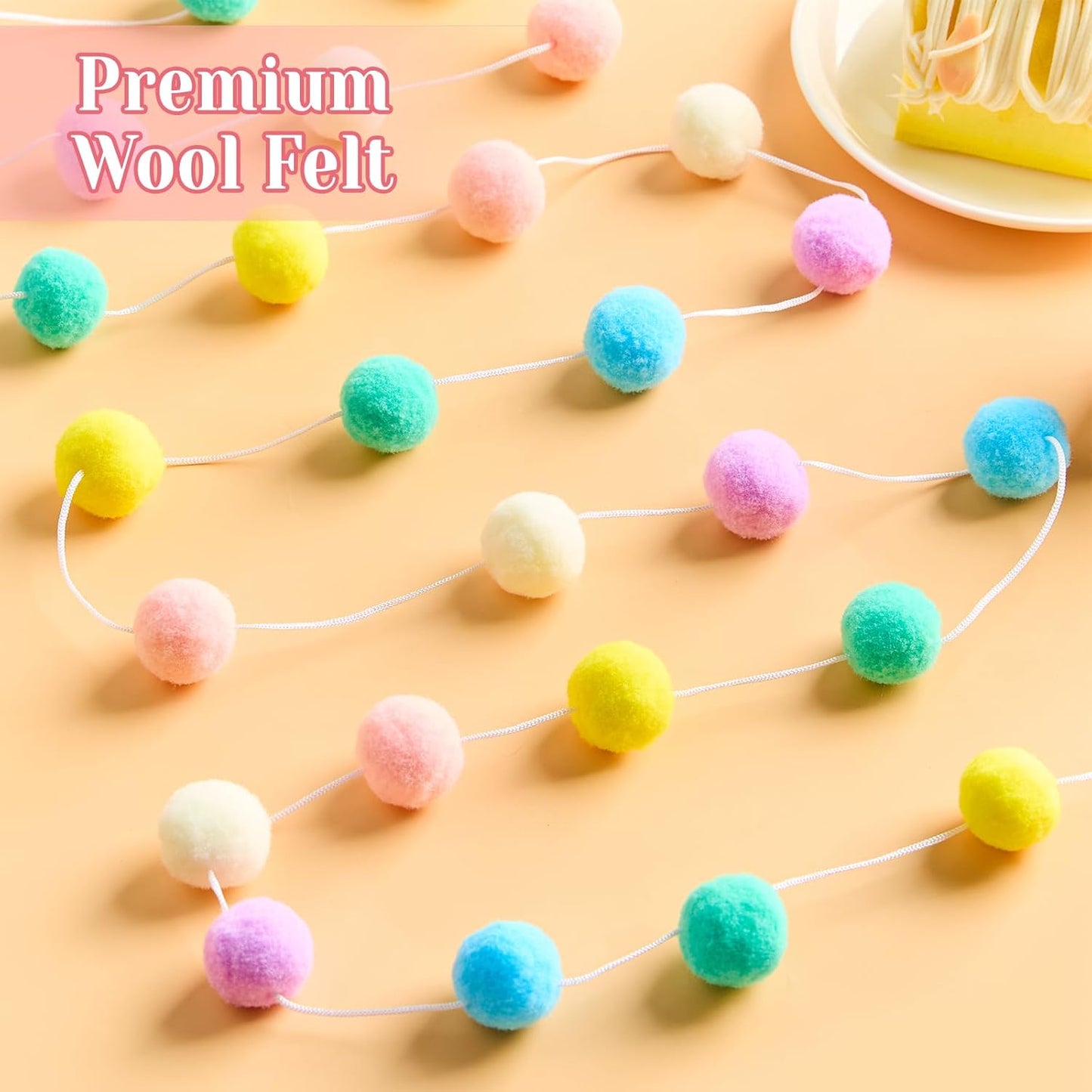 3 Pack Pom Pom Garland Colorful Felt Ball Garland Decorations, 6.5 Feet Long with 30 Balls Banner Hanging Supplies for Birthday, Parties (Rainbow Colors)