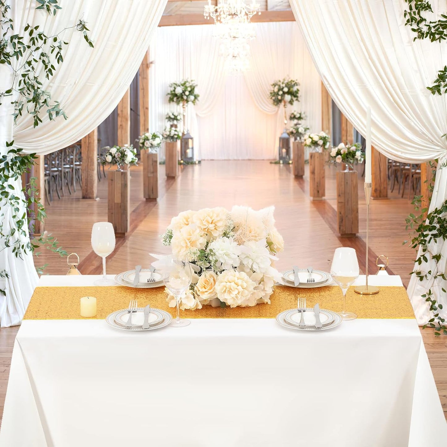 Gold Table Runners 10 Packs 12x108 Inches Sequin Dining Glitter Table Runner for Wedding Baby Shower Party Birthday Supplies Decorations