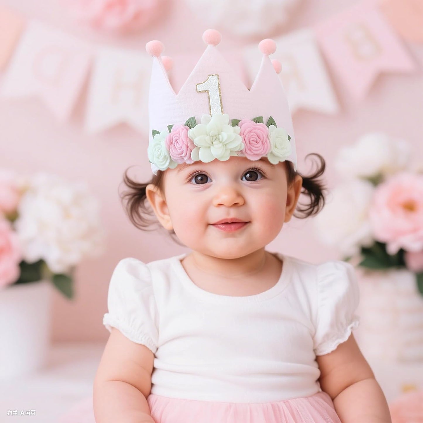 Muslin Crown Hat 1-3 Birthday For Baby Boy Girl Party Decoration Blue Pink Headband