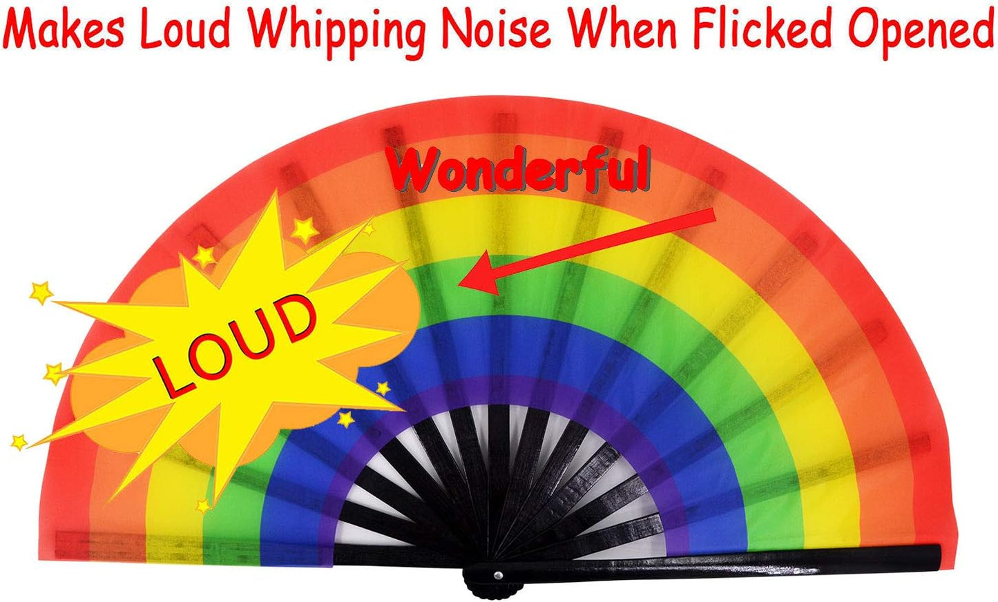 Amajiji Large Folding Hand Rave Fan Popping Fan for Line Dancing Clacking Fans for Boots On The Ground Dance,Party,Decoration,Festival (Rainbow)