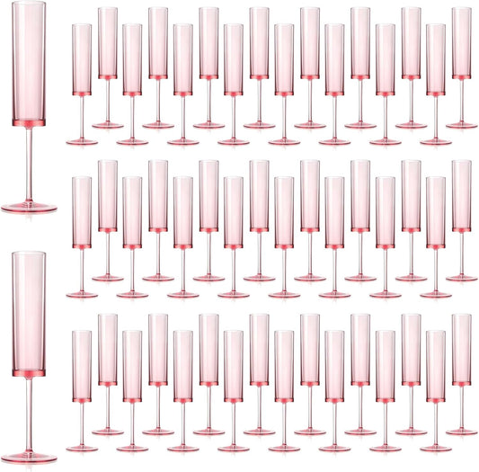 50 PCS Pink Champagne Flutes Plastic 5.4 OZ Clear Acrylic Champagne Flutes Sparkling Wine Glasses Wedding Table Decorations Reusable For Valentines Toasting Engagement Party Supplies (Pink, 50 Pack)