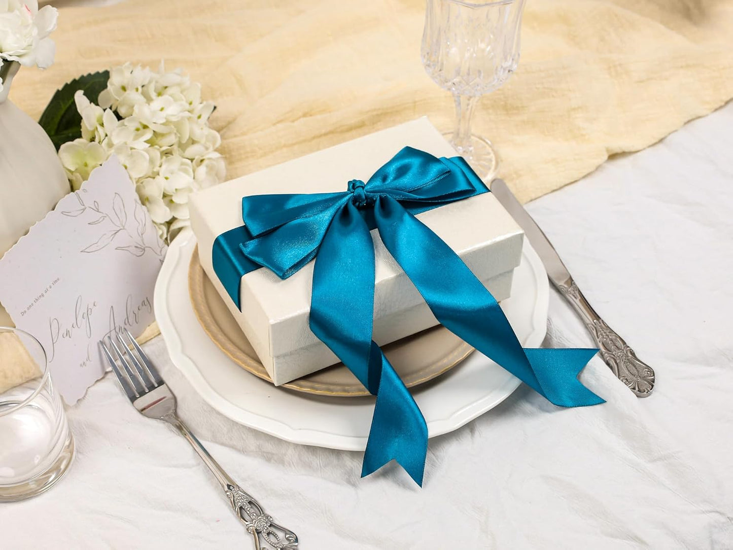 Turquoise Satin Ribbon 1-1/2 inch X Continuous 25 Yards, Single Face Polyester Ribbon Perfect for Gift Wrapping, Flower Bouquet, Wedding Decor, Crafts, Bow Making, Sewing and More