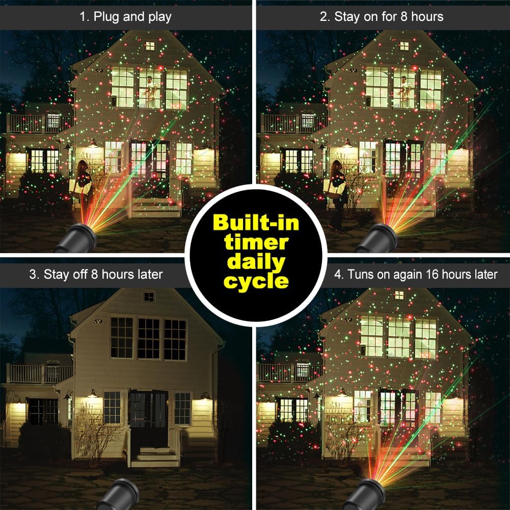 Christmas Laser Light Projector, 2 Pack, Red and Green Star Laser Lights Show with Timer for Outdoor Decorations, Waterproof Landscape Lighting for Christmas and Holidays