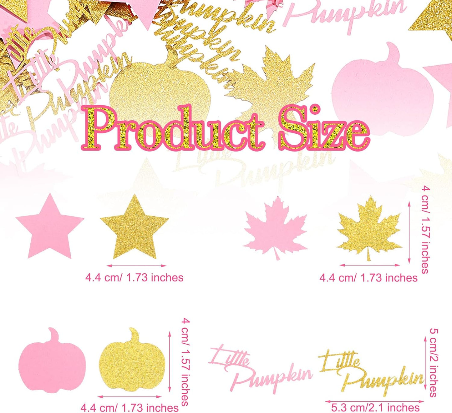 400 Pcs Fall Little Pumpkin Baby Shower Decorations Fall Thanksgiving Glitter Confetti Pink and Gold Pumpkin Confetti Autumn Thanksgiving Maple Leaf Decor for Birthday Party Supplies (Fresh Style)