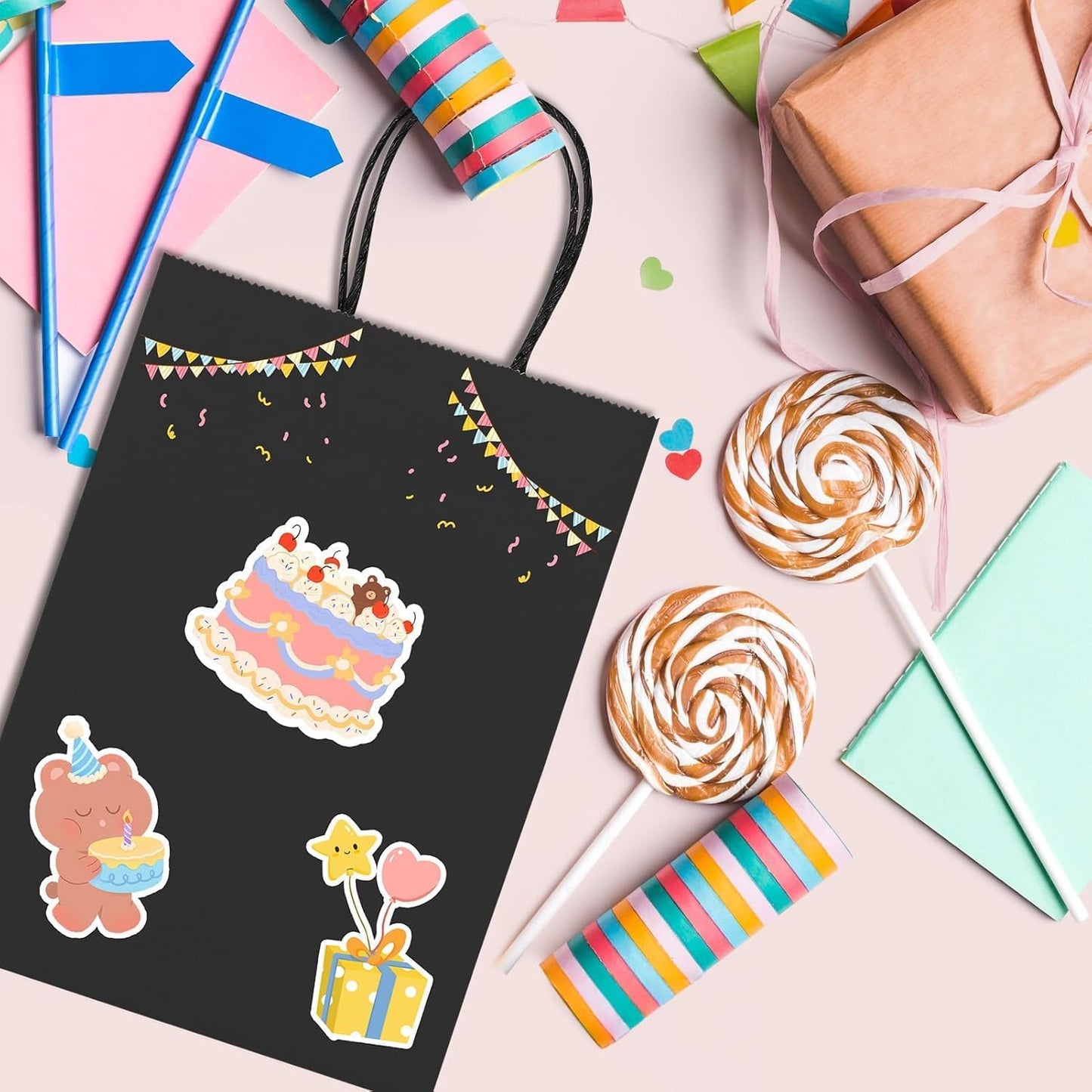 METRONIC Kraft Paper Gift Bags with Handles 5.25x3.75x8 Inch 20000 Pack | Christmas, Birthday Party Favors, Retail Shopping, Small Business Bulk | Black Gift Wrap Bag