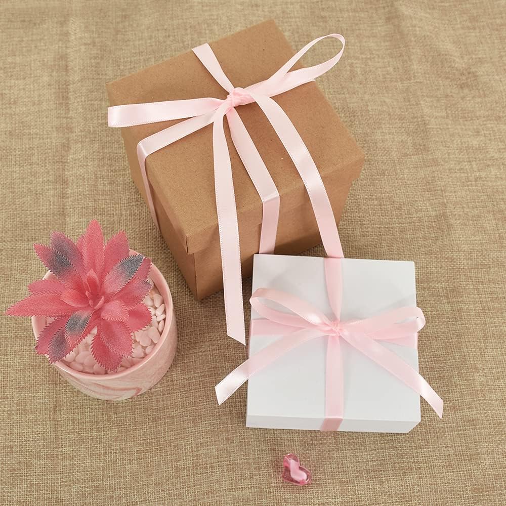 TONIFUL 3/8 Inch x 100yds Light Pink Satin Ribbon Thin Solid Fabric Ribbons Roll for Gift Wrapping Invitation Floral Hair Balloons Craft Party Wedding Decoration Valentine's Day Bouquet