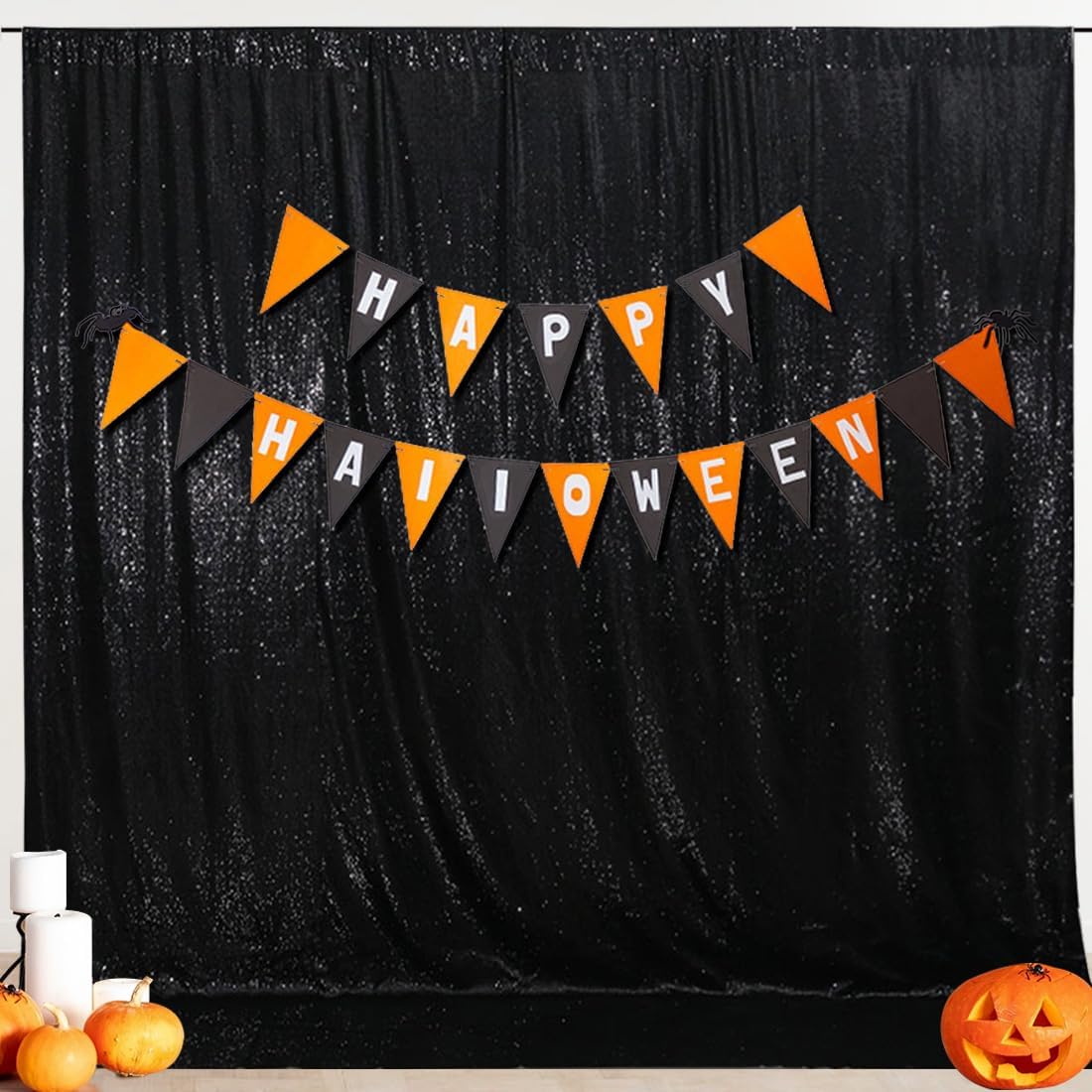 SquarePie Sequin Backdrop Curtain Less See Through Thick Background for Halloween Party 4FT x 8FT Black