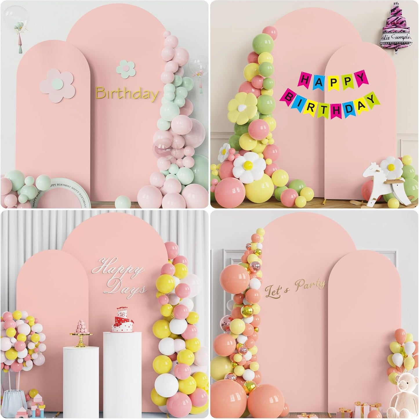 Fomcet Wedding Arch Cover 7.2FT, 6FT Pale Pink Spandex Fitted Fabric Arch Backdrop Covers 2 Set for Round Top Chiara Arched Backdrop Stand Cover for Wedding Birthday Party Baby Shower Decor