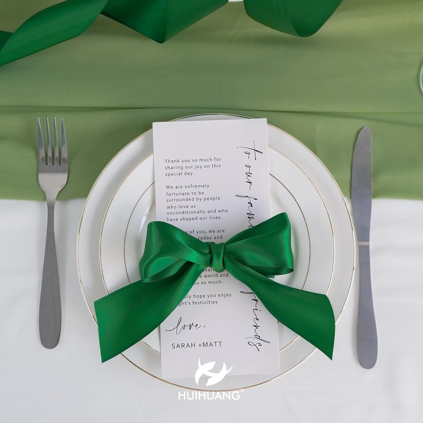 HUIHUANG 1-1/2 inch Double Face Satin Ribbon, Polyester Forest Green Ribbon 50 Yards Per Roll for Gift Wrapping Bows Making Floral Bouquet Christmas Tree Decor Party Favor and Craft Supplies