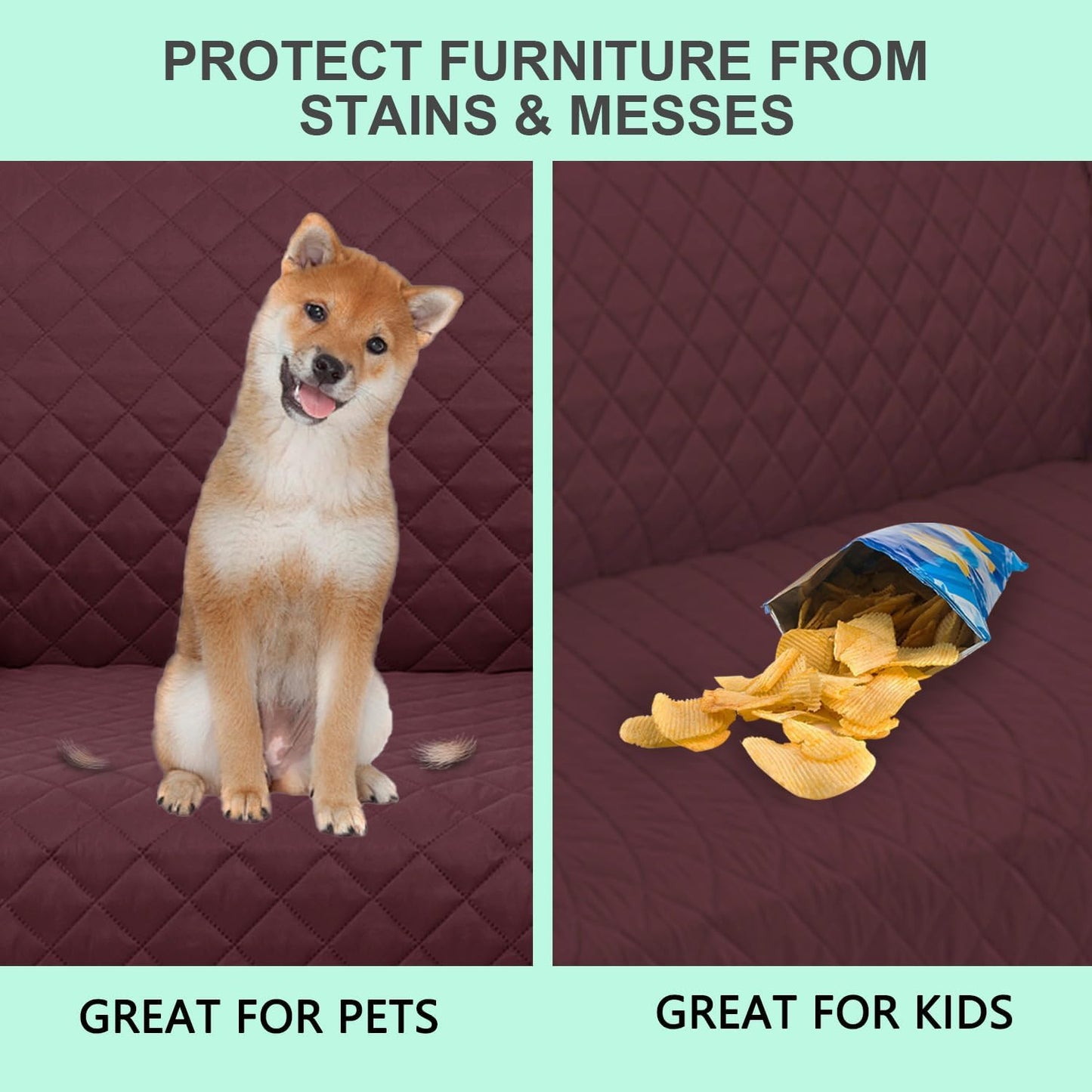 Reversible 4 Seater Sofa Cover 91 Inch Large Couch Cover Furniture Protector(Sofa XX-Large,Burgundy/Camel)