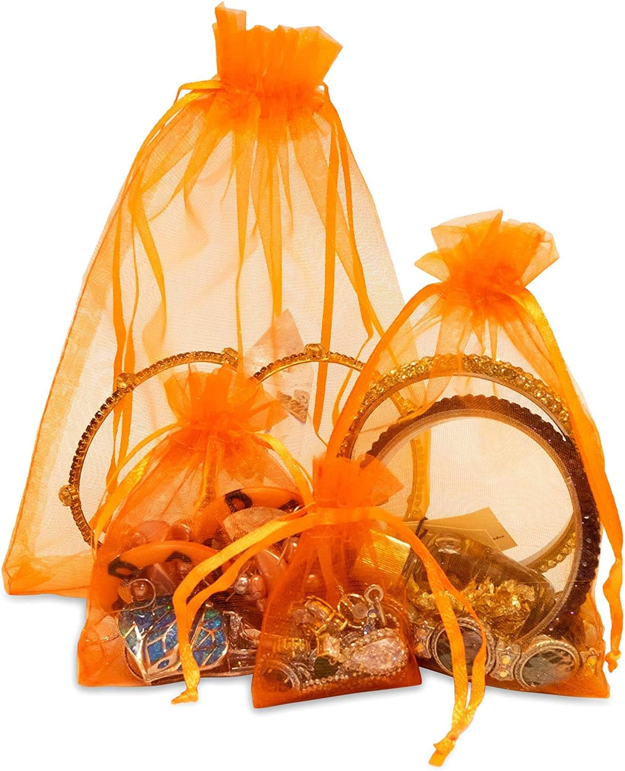 TheDisplayGuys 48-Pack 2" x 2-3/4" Orange Sheer Organza Gift Bags with Drawstring, Jewelry Candy Treat Wedding Party Favors Mesh Pouch
