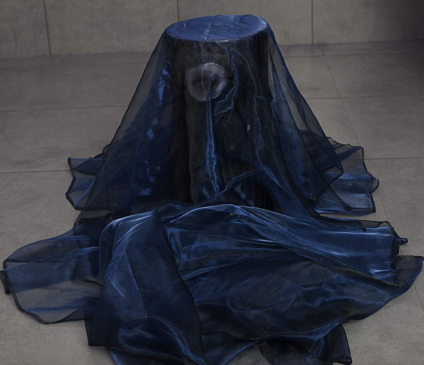 VDS Navy Blue Organza Fabric, 10 Yards Continuous, 45” Wide, Wedding Party Decoration Iridescent Crystal Sheer Shiny Organza Tulle Bridal Dress DIY Crafts Costume Sewing Backdrop Arch Cloth