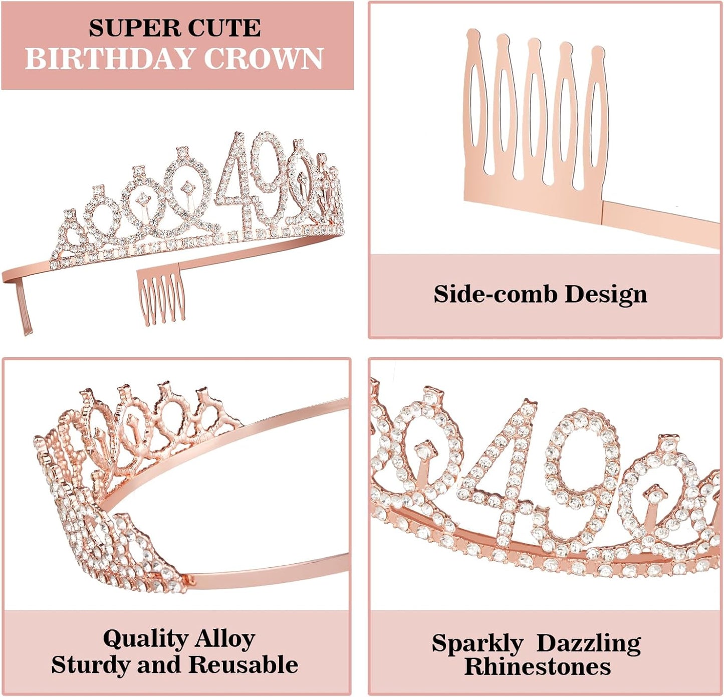 49 Birthday Decorations for Women Including Birthday Sash and Tiara, Cake Topper and Candles, 49 Year Old Gifts for Women, Rose Gold Party Favor Supplies