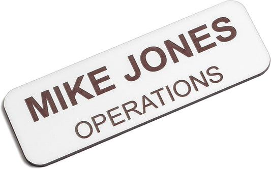 Custom Engraved Name Tag Badges – Personalized Identification with Pin or Magnetic Backing, 1 Inch x 3 Inches, White/Burgundy