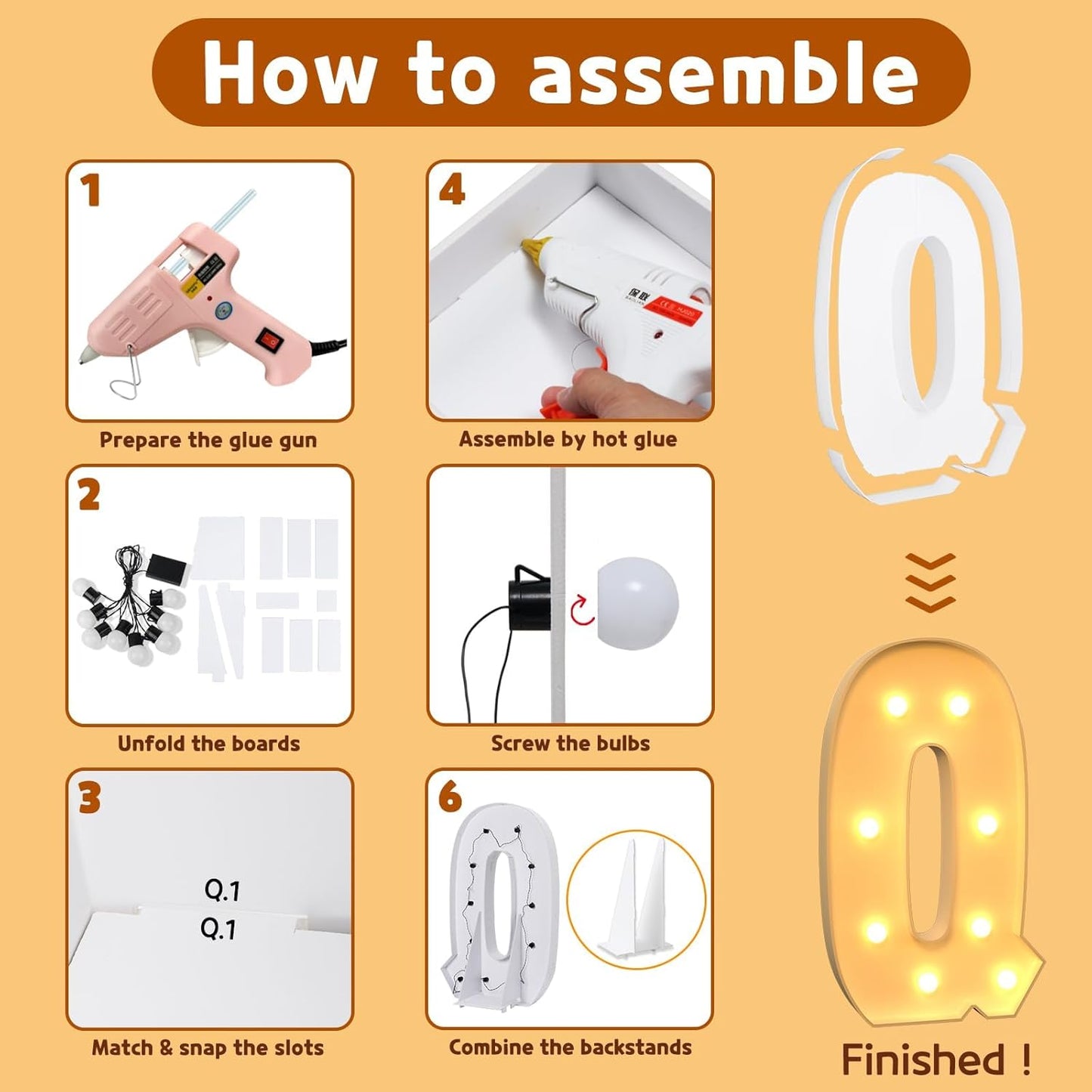 imprsv Marquee Light Up Letters, 3FT Mosaic Letters with Light for Baby Shower Graduation Party Decor, Large Q for Engagement Wedding Party Decorations (Need to Assemble)