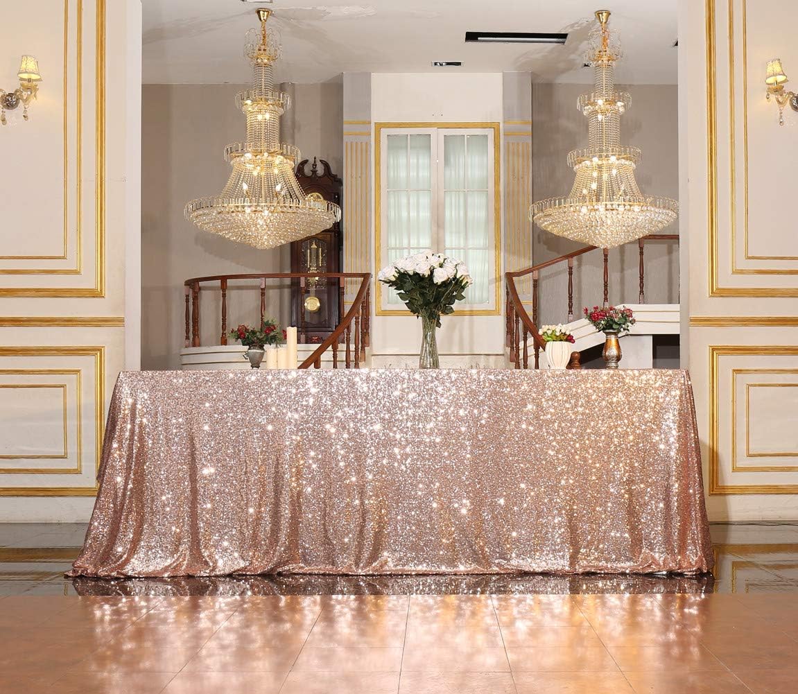 SquarePie Sequin Tablecloth 50 x 72 Inch Rose Gold Sparkly Table Cloth for Wedding Party