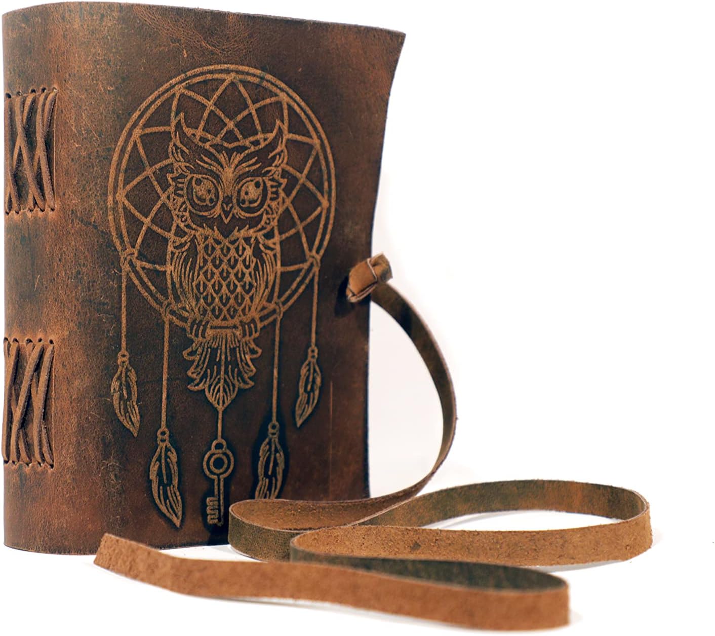 Urooj Handicraft Book Of Shadows journal blank dream catcher with owl leather witchcraft books grimoire spell sketchbook college poetry personal notebooks (Owl Brown)
