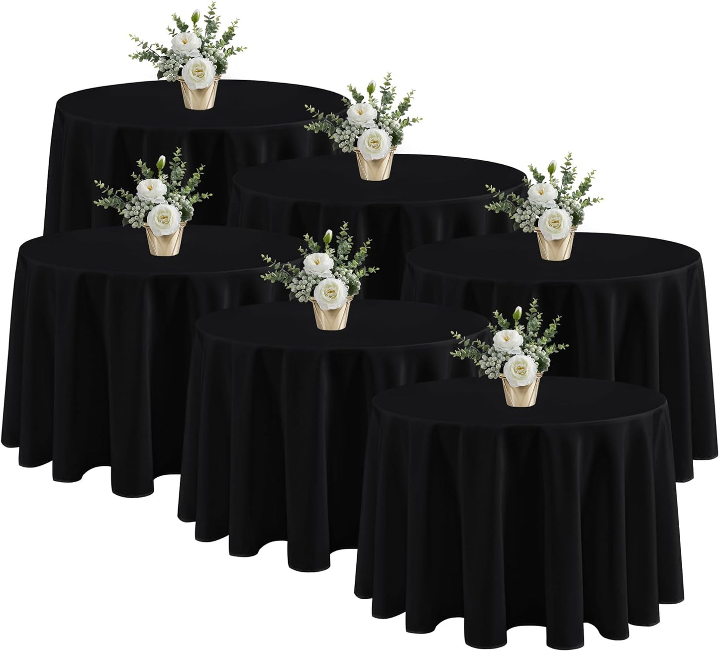 Fitable 6 Pack Black Tablecloths for Round Tables - 108 Inches in Diameter - Stain Resistant and Washable Table Clothes, Polyester Fabric Table Covers for Wedding, Party, Banquet, Formal Events