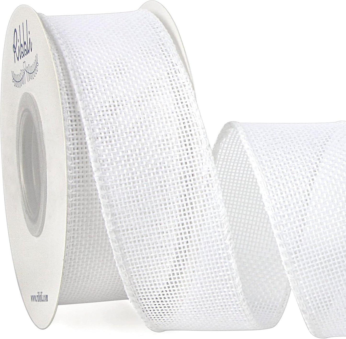 Ribbli White Burlap Wired Ribbon,1-1/2 Inch x 10 Yard,Cross Royal Burlap Wired Edge Ribbon for Big Bow,Wreath,Tree Decoration,Outdoor Decoration
