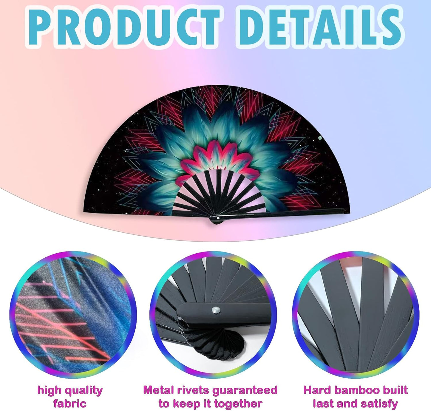 Boots on The Ground Fan, Large Folding Hand Fan for Women and Men, Popping Fans for Line Dancing for Raves, EDM, Dance Party, and Home Decoration