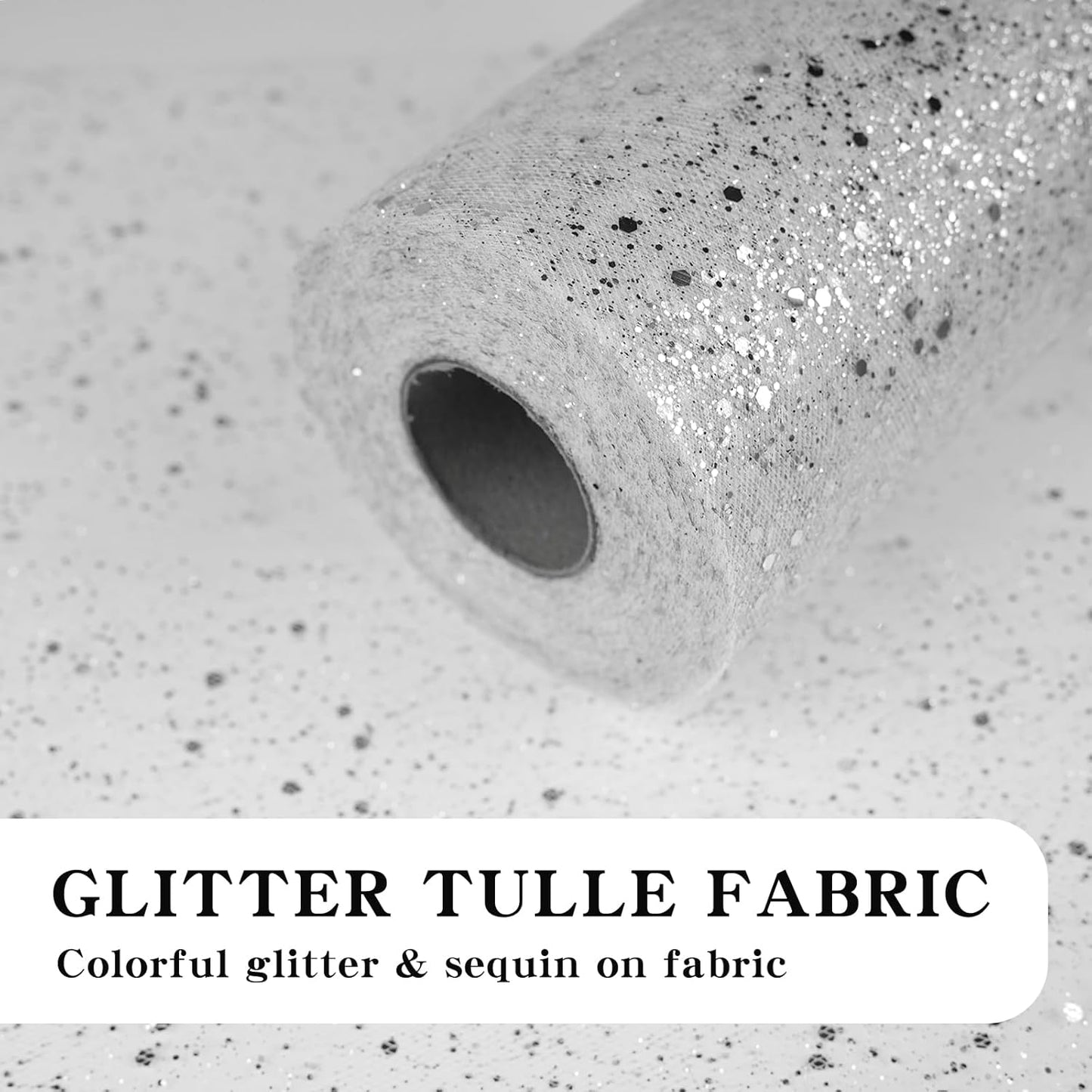 Glitter Tulle Rolls, 6” by 50 Yards (150FT) Sparkling Tulle Spool Ribbon Sequin Tulle Netting Fabric for Tutu Skirt Wedding Birthday Baby Shower (White)