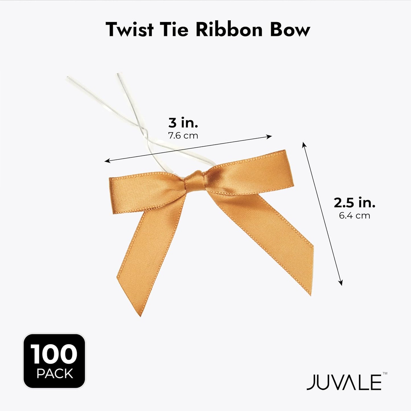 Juvale Satin Twist Tie Bows - Gold Twist Tie Bow Accents - Mini Ribbons for Crafts & Treat Bag Decor - 100 Pack, 3 x 2.5 in, 5.7 in Bands