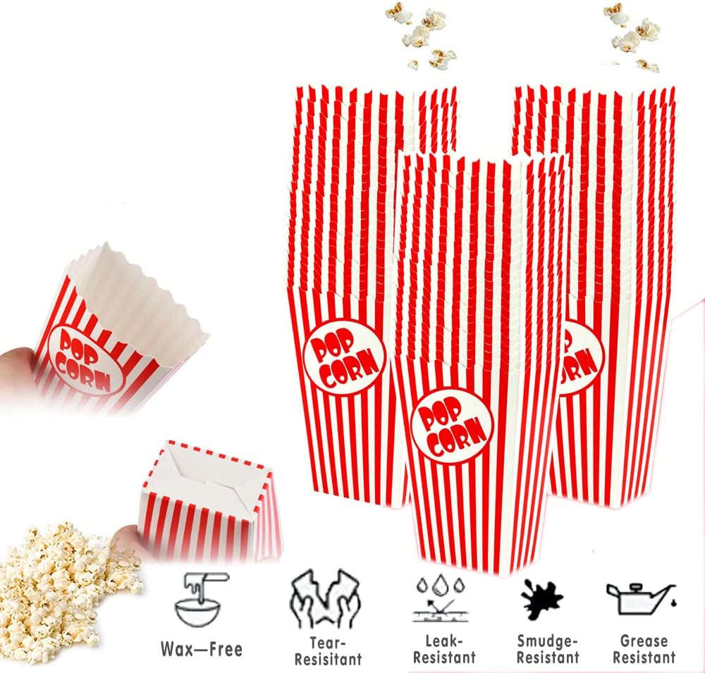 25 Pcs Small Popcorn Boxes for Party 5.5 Inches Tall Red & White Striped Popcorn Bags Mini Popcorn Buckets & Popcorn Bowl for Movie Theater, Home, Carnival Decorations (25)