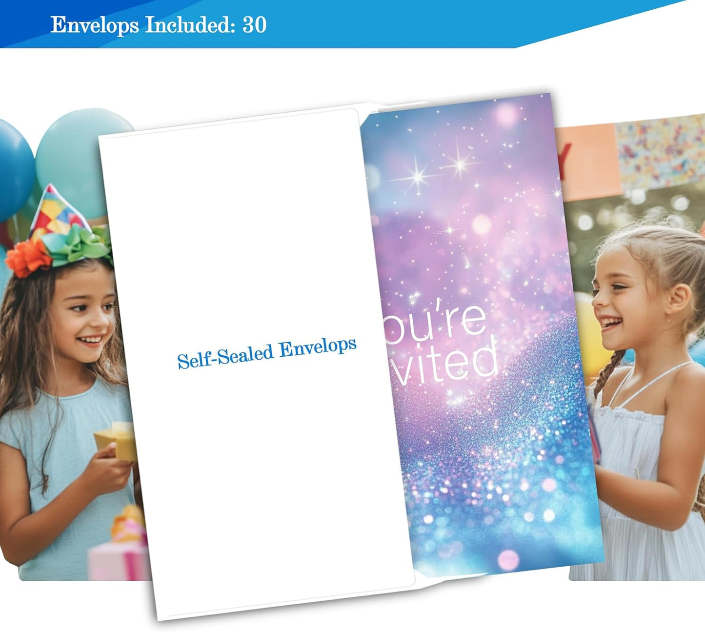 Simple You're Invited Girls Birthday Invitations for Girls, Teal Purple Birthday Party Invitaions for Party Invites, 4x6 Inches, 30 Sets with Envelopes