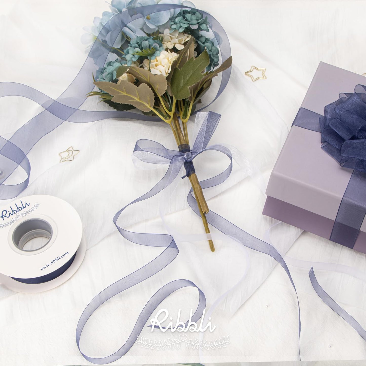 Ribbli Navy Organza Ribbon,1 Inches x Continuous 50 Yard,Navy Sheer Ribbon for Gift Wrapping,Cookie Wrapping,Wedding Decoration,All Crafting and Sewing