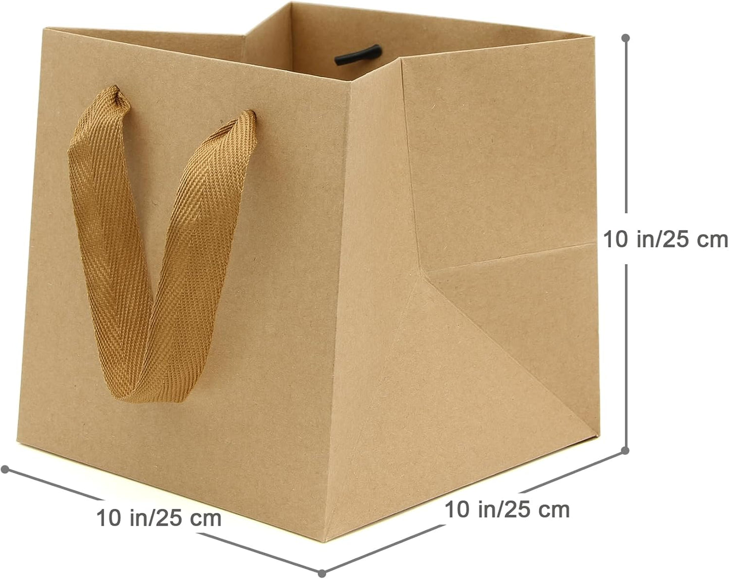 Kraft Paper Gift Bag Large Square Bottom Kraft Paper Bags with Handles (Natural Kraft, 10 x 10 x 10 in, 10 CT)