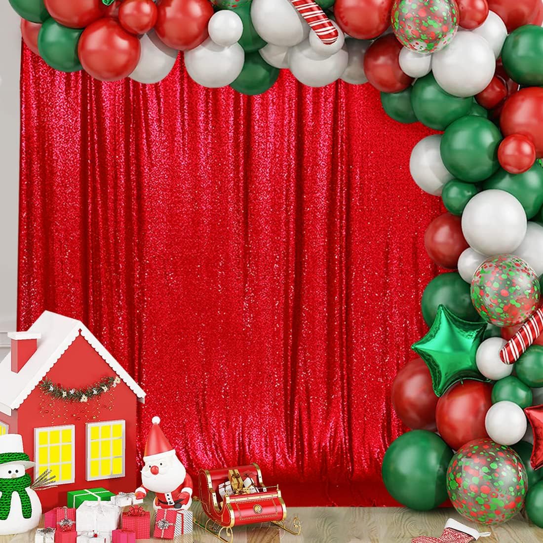 SquarePie Sequin Backdrop 6FT x 8FT Red Curtain Background for Wedding Party Christmas