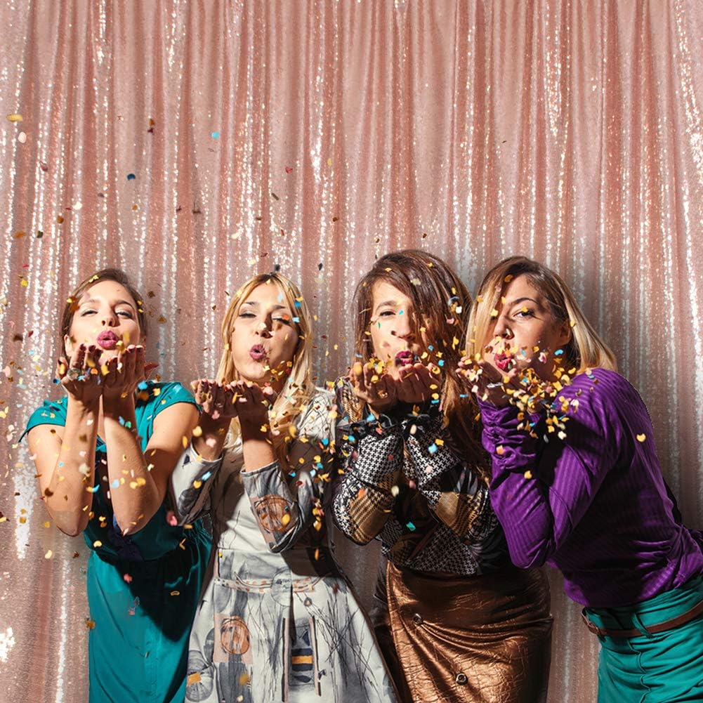 SquarePie Sequin Backdrop Non-Transparent Background Sparkly Curtain for Wedding Party 4FT x 7FT Rose Gold