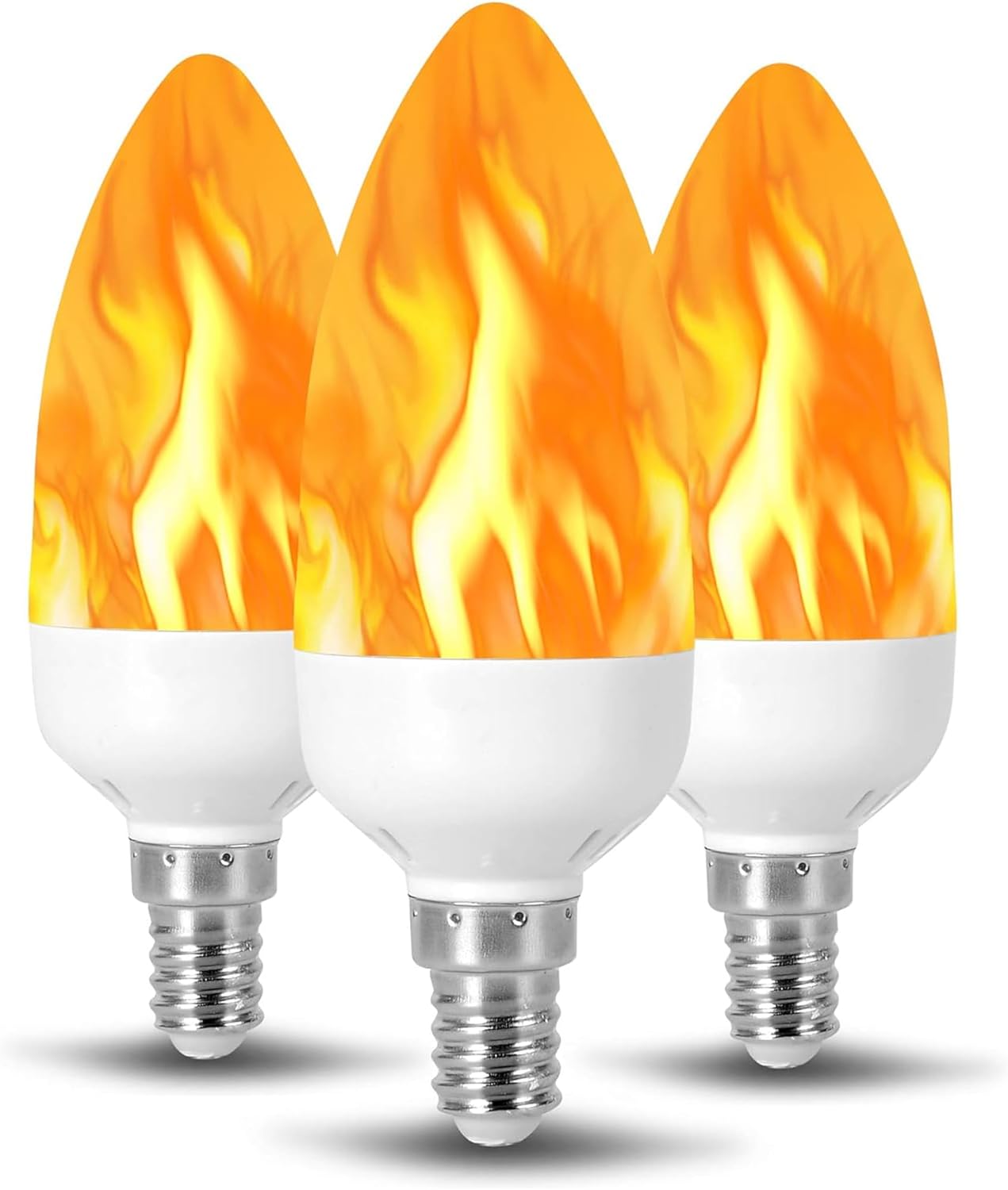 Flame Effect Chandelier LED Fire Candle Light Bulb Flaming Flicker E12 Candelabra Base Shape Novelty Lighting B11 Replacement Bulbs 12mm Diameter Fitting, 110MM / 4.25" Total Length 120V - 3 Pack