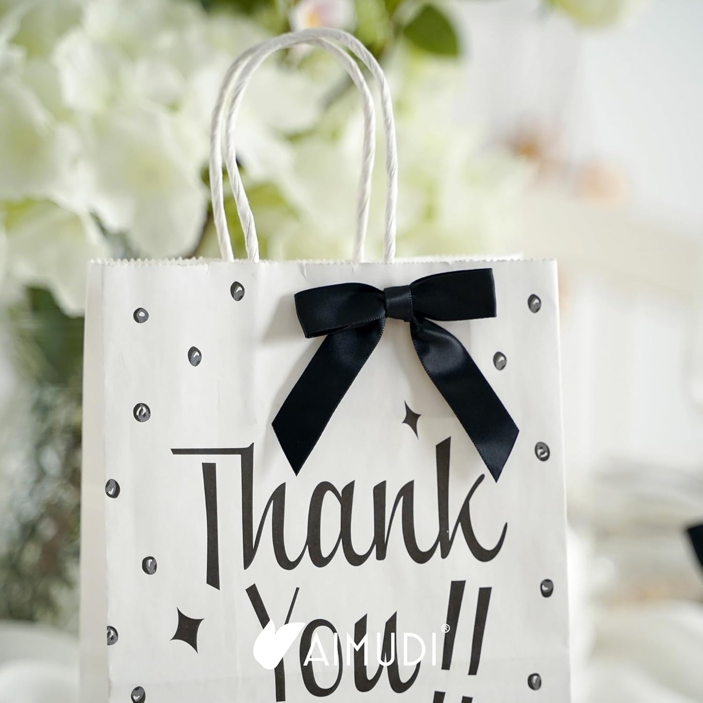 AIMUDI Black Bows 2.5" Satin Bows for Gift Wrapping Twist Tie Bows for Crafts Pre-Tied Black Satin Ribbon Bows Small Gift Bows for Treat Bags Party Favors Wedding Decorations - 50 Counts