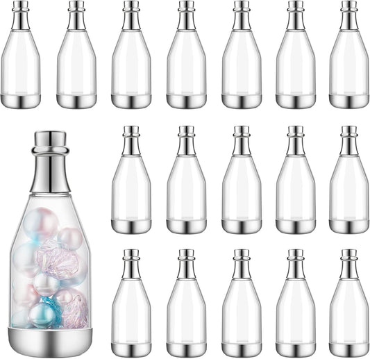 Cunhill 18 Pieces Mini Champagne Bottles Container Bulk Plastic Small Champagne Candy Bottles DIY Favor Mini Candy Jars Wedding Favors for Wedding Bridal Baby Shower Birthday(Clear and Silver)