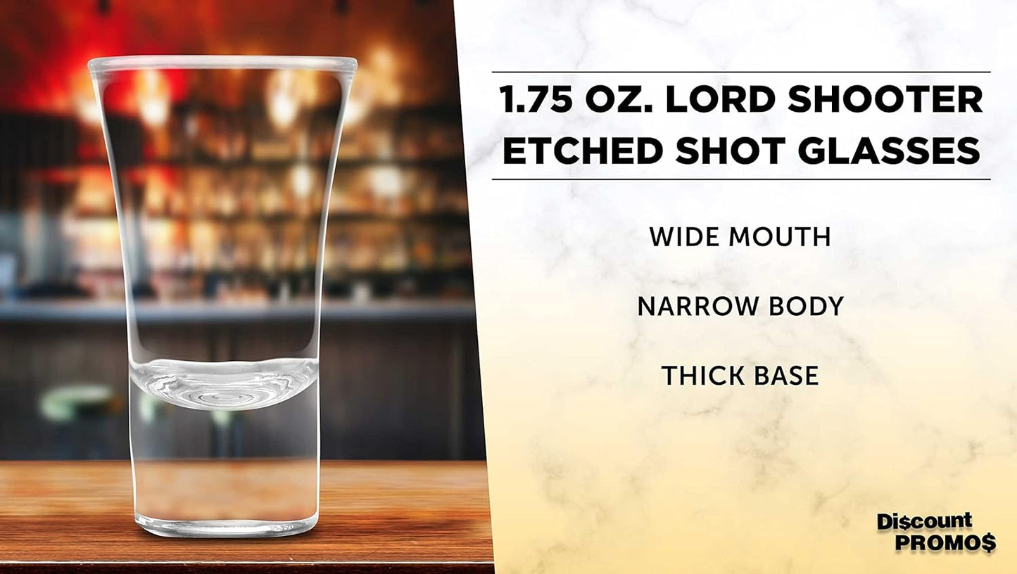 DISCOUNT PROMOS 2 oz. Lord Shooter Etched Shot Glasses, 10 pack, 21st Birthday Party, Lounge Glassware, Clear