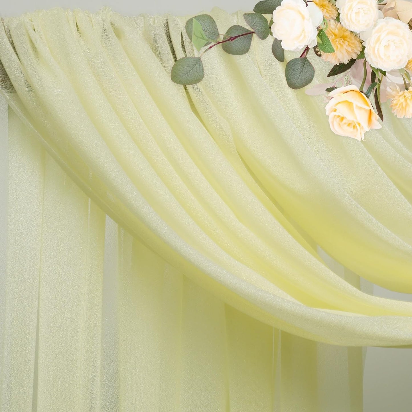 Wokceer Beige Wedding Arch Draping Fabric Backdrop 3 Panels 28.7" X 20FT Sheer Drapes Fabric for Wedding Arbor Ceremony Party
