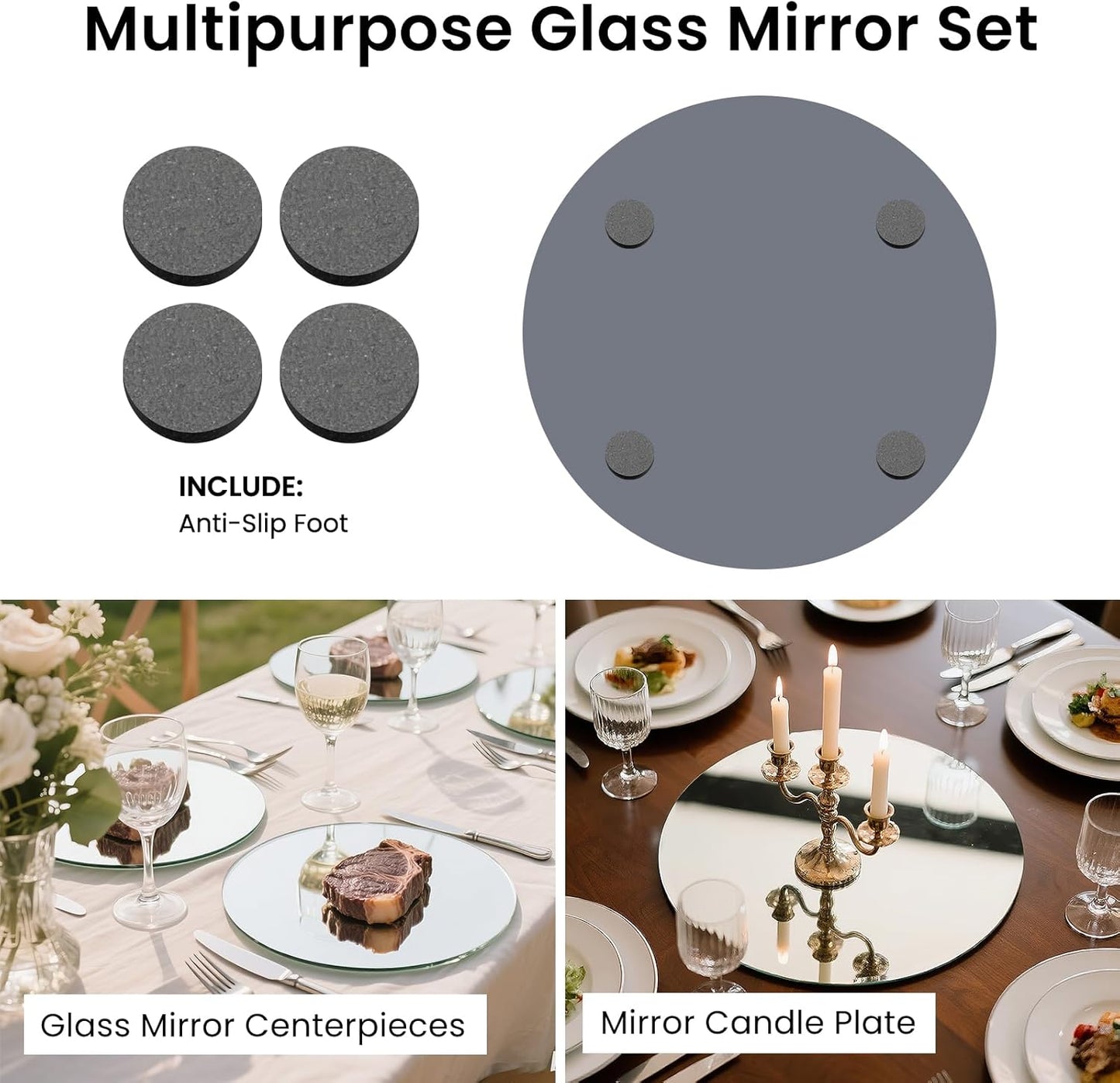 Round Mirror Centerpieces, 12" Round Glass Mirror Centerpieces for Tables for Wedding Decorations, Parties, Baby Shower Party, Glass Candle Trays