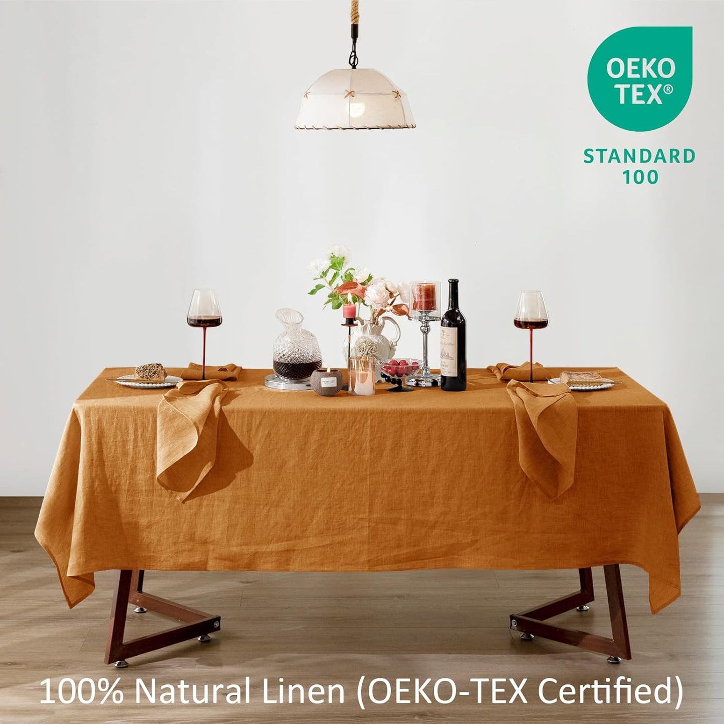 Talasily Linen Tablecloth 100% Pure Linen Table Cloth 60x120 Inches Rectangle Tablecloths Washable Cloths for Kitchen, Dining, Buffet Parties, Holidays, Picnic, Weddings and Restaurants-Caramel