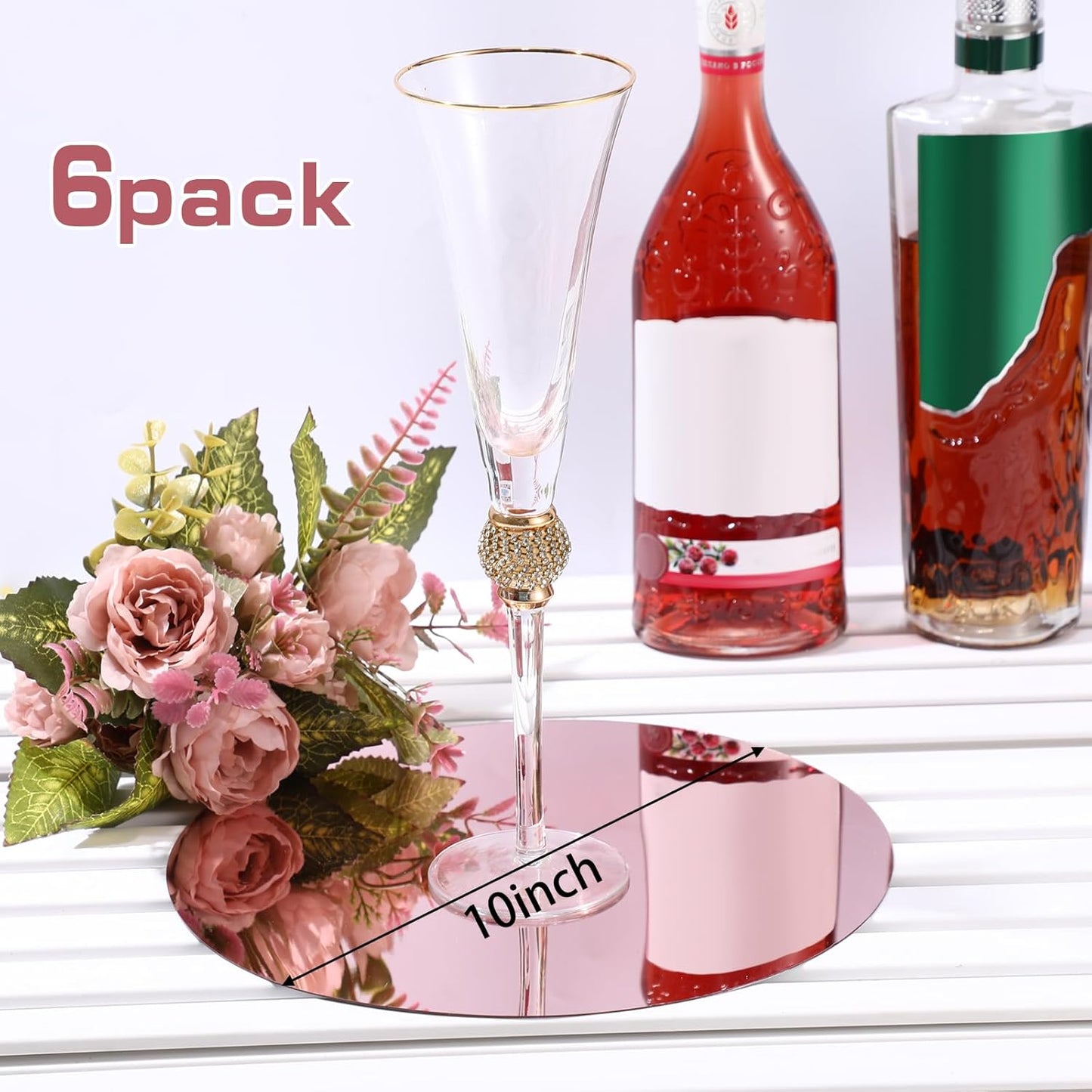 Thyle 6 Pcs 10 Inch Acrylic Round Mirrors for Tables Centerpieces Circle Mirrors Candle Plates for Wall Wedding Table Centerpieces for Baby Shower Party, Thickness 1 mm (Rose Gold)