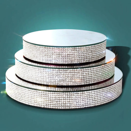 GIMORRTO Diamond Display Riser Stands 3 Set, Glam Accent Table Display Platform for Decorative Pieces, Mirrored Showpeice 3 Pack, Centerpiece Displayer (Round 3PC)