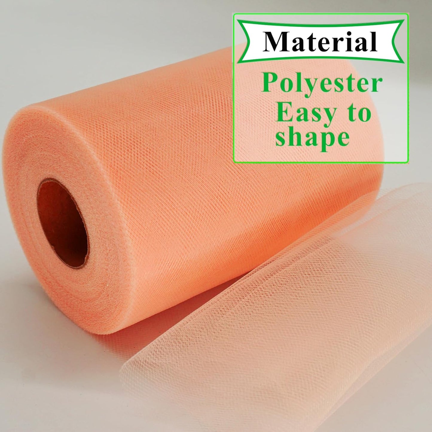 Peach Tulle Fabric Rolls 6 Inch by 100 Yards (300 feet) Fabric Spool Tulle Ribbon for DIY Tutu Bow Baby Shower Birthday Party Wedding Decorations Christmas Craft Supplies