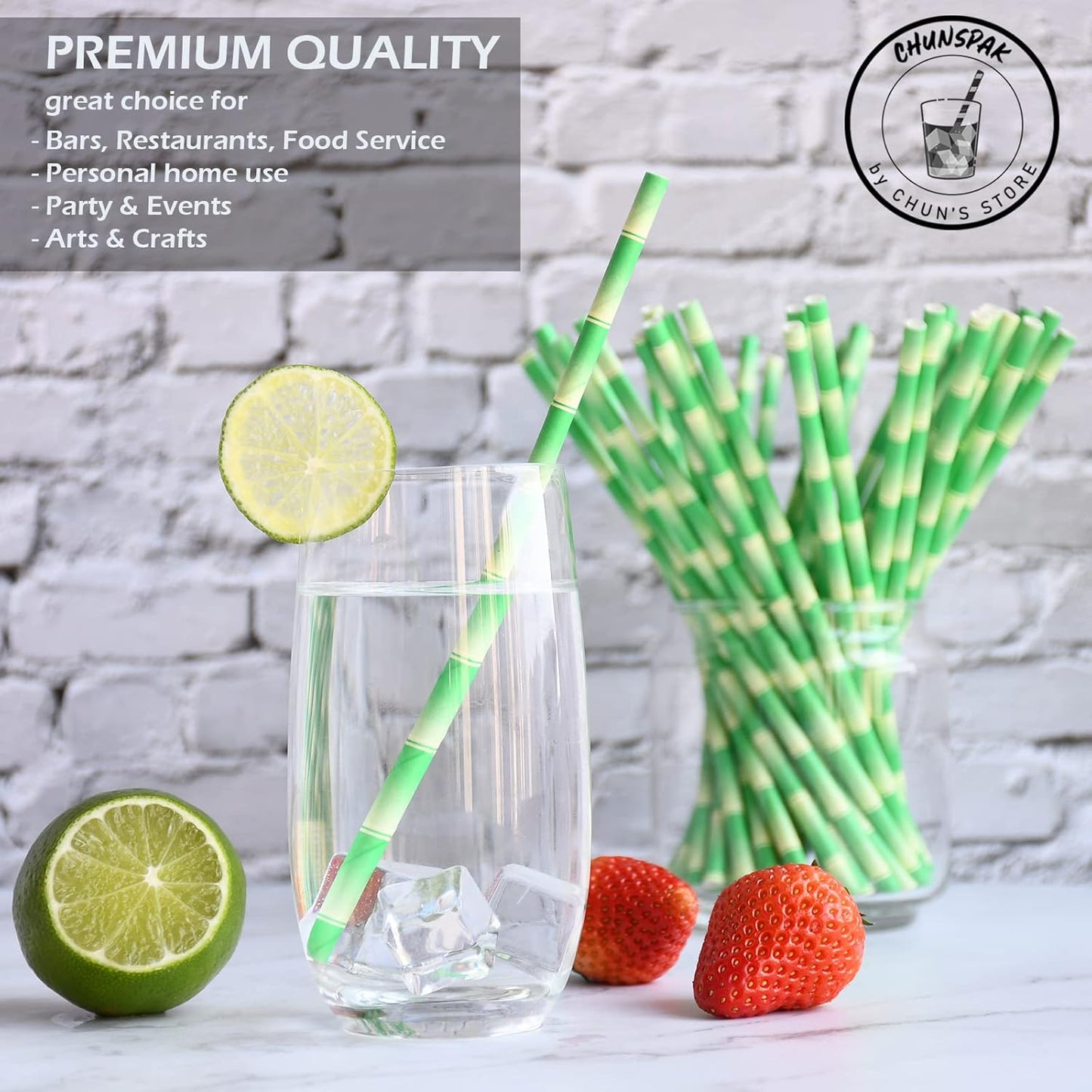 [1000 Count] Green Bamboo Paper Straws for Drinking, 7.75" x 0.24", 100% Biodegradable