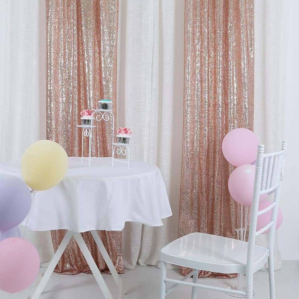 Rose Gold Sequin Backdrop Curtains 2FTx8FT 2 Panels Sparkly Background Drapes for Party Birthday Wedding Decor