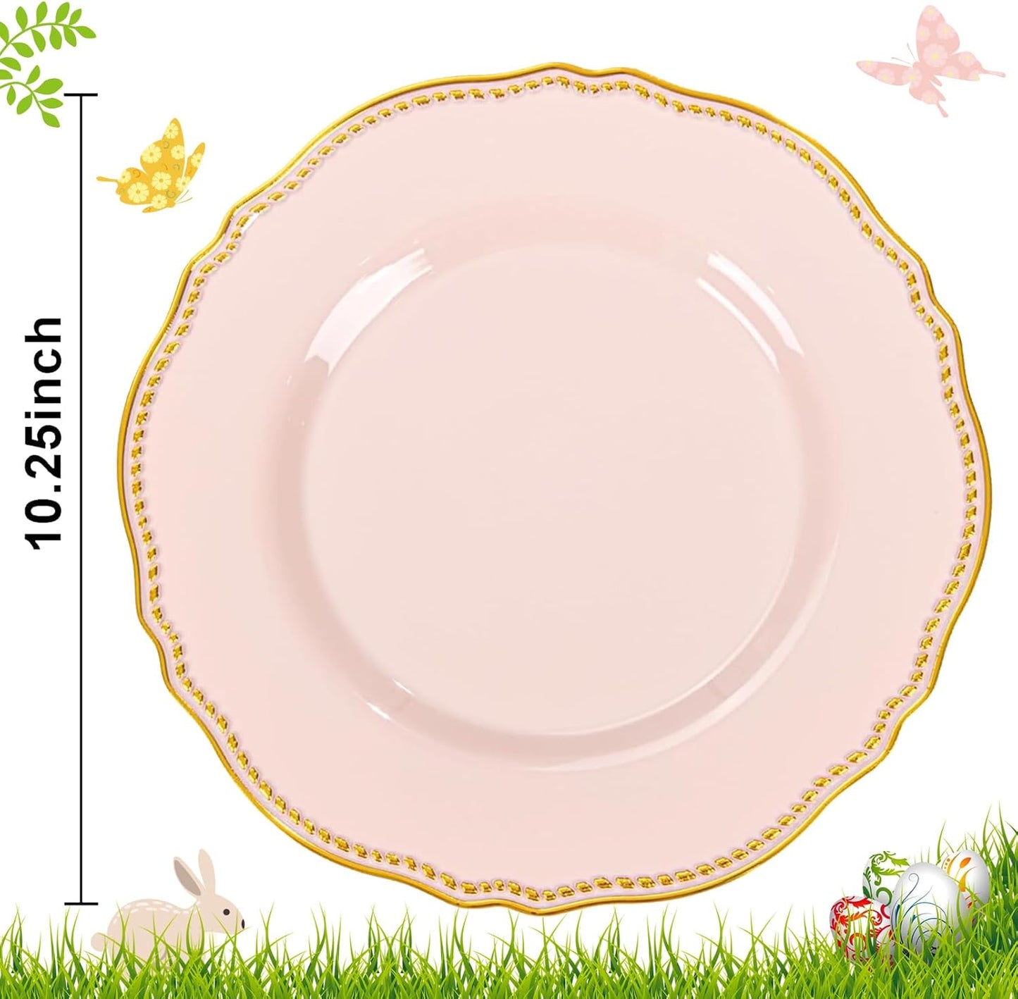 Hioasis 60pcs Pink Plastic Plates - Pink and Gold Disposable Dinnerware with Gold Rim, Heavy-duty, 10.25 inch, Dinner Plates for Party & Wedding