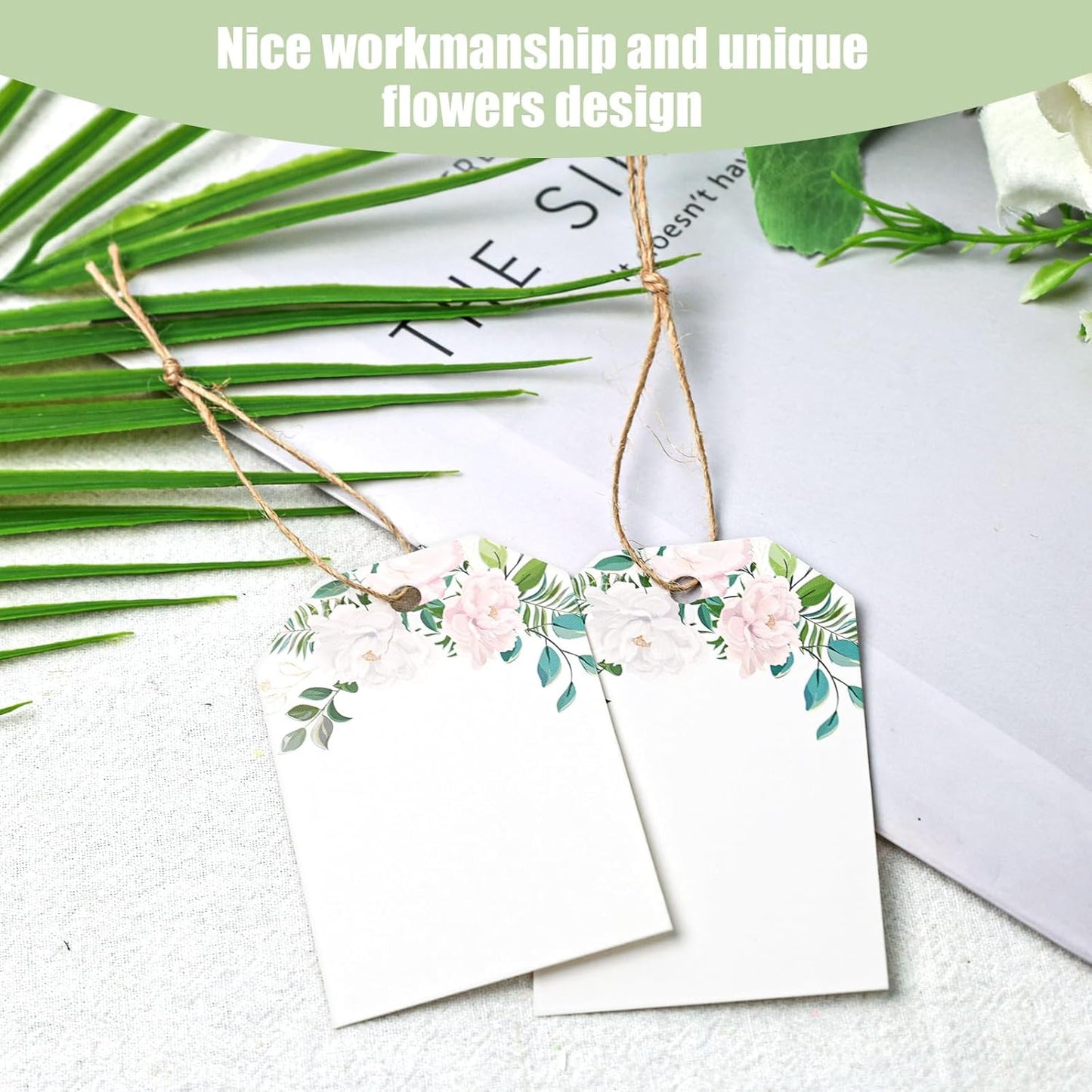 VGOODALL 40PCS Floral Gift Tags with String - Thank You Paper Tags for Baby Shower, Birthday, Wedding, Bridal Shower, DIY Gift, Party Favor Decor